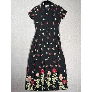 Vintage R Wear Rampage Dress Women’s Size 33" Waist Full Button Roses Black 90s